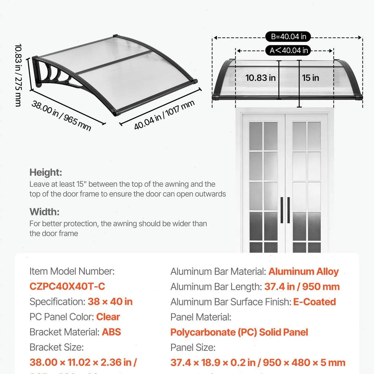 ✨VEVOR Front Door Canopy DIY Kit - Stable ABS Brackets, Drainage, Waterproof UV-Resistant Sun Shield Strong Wind Parasols, Canopies &amp; Shade for Porch Patio Overhang#SohoChic