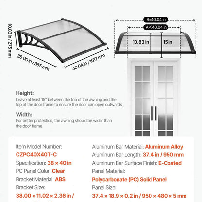 ✨VEVOR Front Door Canopy DIY Kit - Stable ABS Brackets, Drainage, Waterproof UV-Resistant Sun Shield Strong Wind Parasols, Canopies &amp; Shade for Porch Patio Overhang#SohoChic