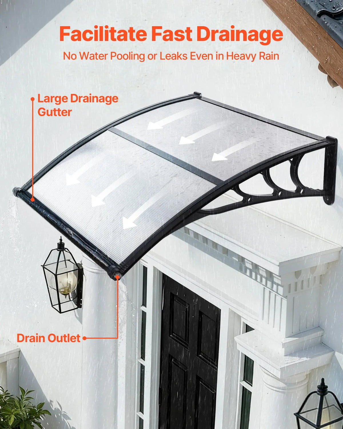 ✨VEVOR Front Door Canopy DIY Kit - Stable ABS Brackets, Drainage, Waterproof UV-Resistant Sun Shield Strong Wind Parasols, Canopies &amp; Shade for Porch Patio Overhang#SohoChic