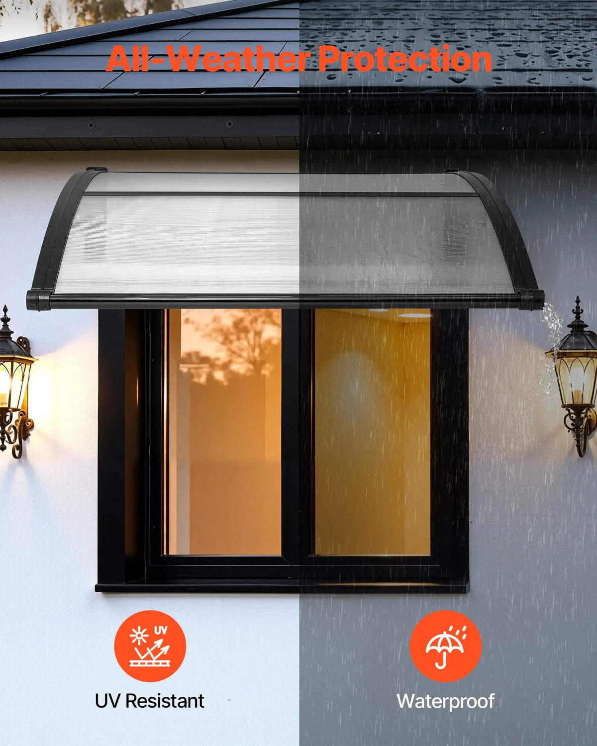 ✨VEVOR Front Door Canopy DIY Kit - Stable ABS Brackets, Drainage, Waterproof UV-Resistant Sun Shield Strong Wind Parasols, Canopies &amp; Shade for Porch Patio Overhang#SohoChic