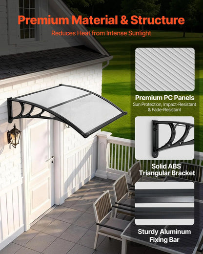 ✨VEVOR Front Door Canopy DIY Kit - Stable ABS Brackets, Drainage, Waterproof UV-Resistant Sun Shield Strong Wind Parasols, Canopies &amp; Shade for Porch Patio Overhang#SohoChic