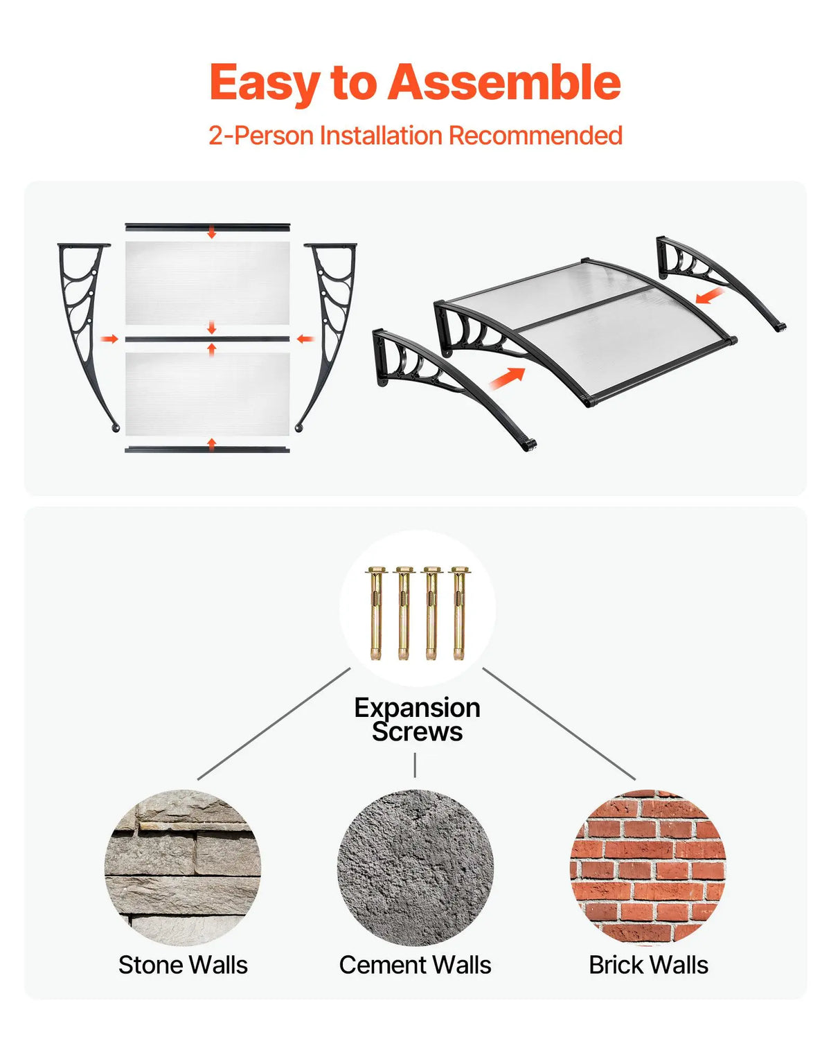 ✨VEVOR Front Door Canopy DIY Kit - Stable ABS Brackets, Drainage, Waterproof UV-Resistant Sun Shield Strong Wind Parasols, Canopies &amp; Shade for Porch Patio Overhang#SohoChic