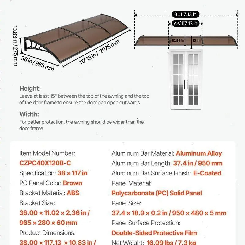 ✨VEVOR Front Door Canopy DIY Kit - Stable ABS Brackets, Drainage, Waterproof UV-Resistant Sun Shield Strong Wind Parasols, Canopies &amp; Shade for Porch Patio Overhang#SohoChic