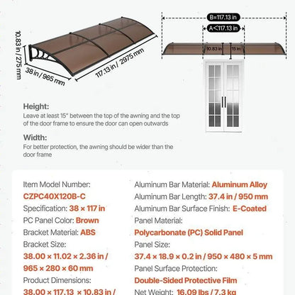 ✨VEVOR Front Door Canopy DIY Kit - Stable ABS Brackets, Drainage, Waterproof UV-Resistant Sun Shield Strong Wind Parasols, Canopies &amp; Shade for Porch Patio Overhang#SohoChic