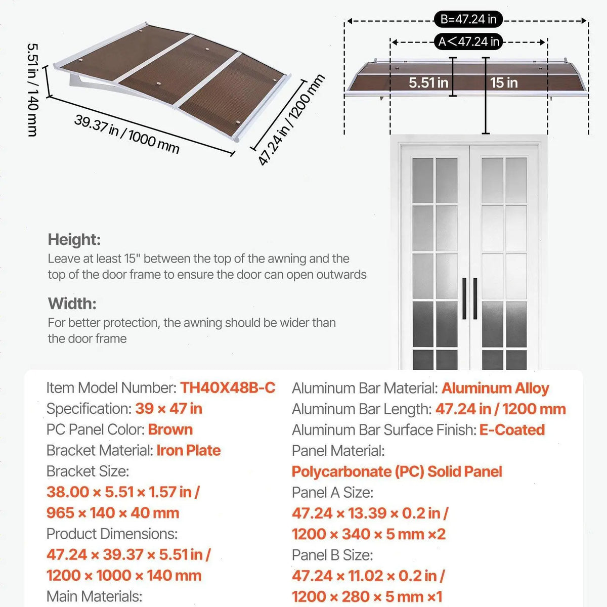 ✨VEVOR Front Door Canopy DIY Kit - Stable ABS Brackets, Drainage, Waterproof UV-Resistant Sun Shield Strong Wind Parasols, Canopies &amp; Shade for Porch Patio Overhang#SohoChic