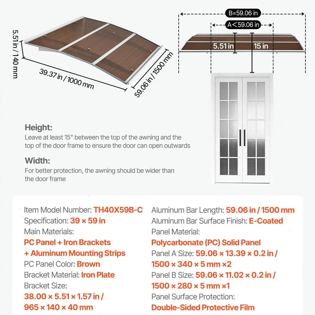 ✨VEVOR Front Door Canopy DIY Kit - Stable ABS Brackets, Drainage, Waterproof UV-Resistant Sun Shield Strong Wind Parasols, Canopies &amp; Shade for Porch Patio Overhang#SohoChic