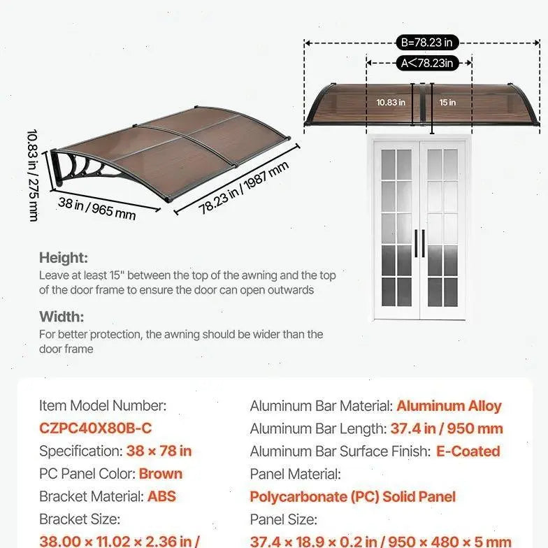 ✨VEVOR Front Door Canopy DIY Kit - Stable ABS Brackets, Drainage, Waterproof UV-Resistant Sun Shield Strong Wind Parasols, Canopies &amp; Shade for Porch Patio Overhang#SohoChic