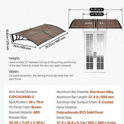 ✨VEVOR Front Door Canopy DIY Kit - Stable ABS Brackets, Drainage, Waterproof UV-Resistant Sun Shield Strong Wind Parasols, Canopies &amp; Shade for Porch Patio Overhang#SohoChic