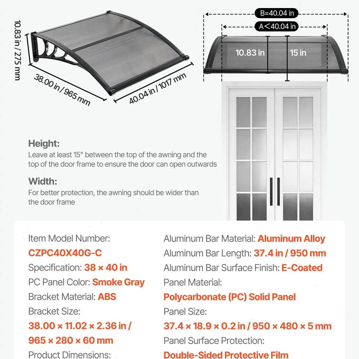 ✨VEVOR Front Door Canopy DIY Kit - Stable ABS Brackets, Drainage, Waterproof UV-Resistant Sun Shield Strong Wind Parasols, Canopies &amp; Shade for Porch Patio Overhang#SohoChic