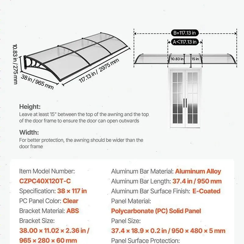 ✨VEVOR Front Door Canopy DIY Kit - Stable ABS Brackets, Drainage, Waterproof UV-Resistant Sun Shield Strong Wind Parasols, Canopies &amp; Shade for Porch Patio Overhang#SohoChic