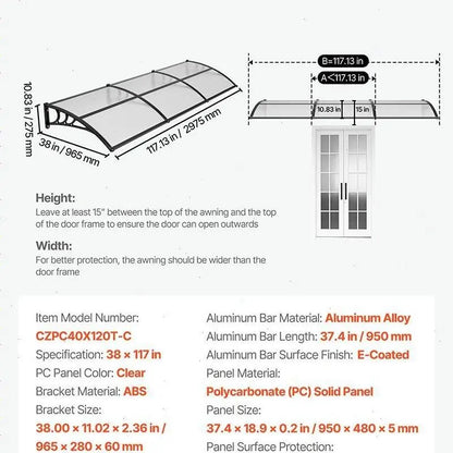 ✨VEVOR Front Door Canopy DIY Kit - Stable ABS Brackets, Drainage, Waterproof UV-Resistant Sun Shield Strong Wind Parasols, Canopies &amp; Shade for Porch Patio Overhang#SohoChic